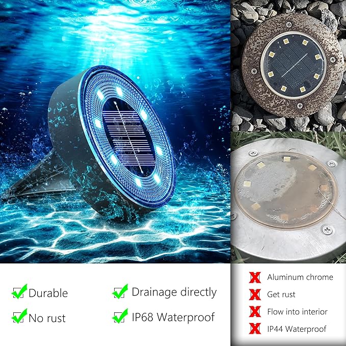 Joomer Solar Ground Lights, 12 Pack 8 LED Solar Lights Outdoor Waterproof IP68 - Image 4