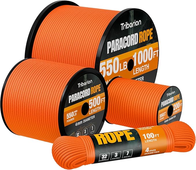 Paracord Rope 550 lb - 500ft 5/32" Parachute Cord 4MM 7-Strand para Cord - by Triberion