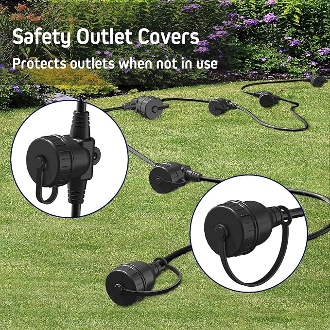 50FT Black Outdoor Extension Cord, Evenly Spaced 6 Outlets Plugs - Image 5