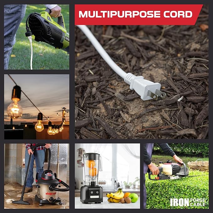 Iron Forge Cable 2 Prong Outdoor Extension Cord 6 ft, 16/2 SJTW 6 Foot White - Image 7