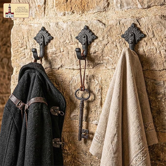 Mystic Colonial Rustic Cast Iron Wall Hooks Heavy Duty Vintage Utility Hooks - Image 3