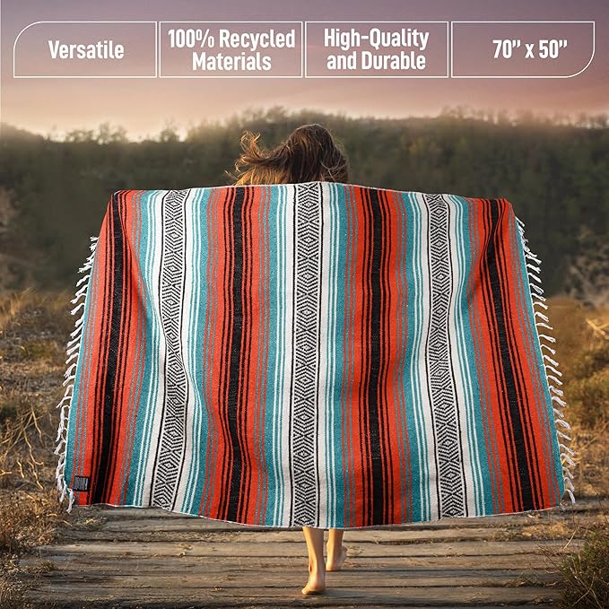 Hydration Nation Authentic Large Handwoven Mexican Blanket - Image 4