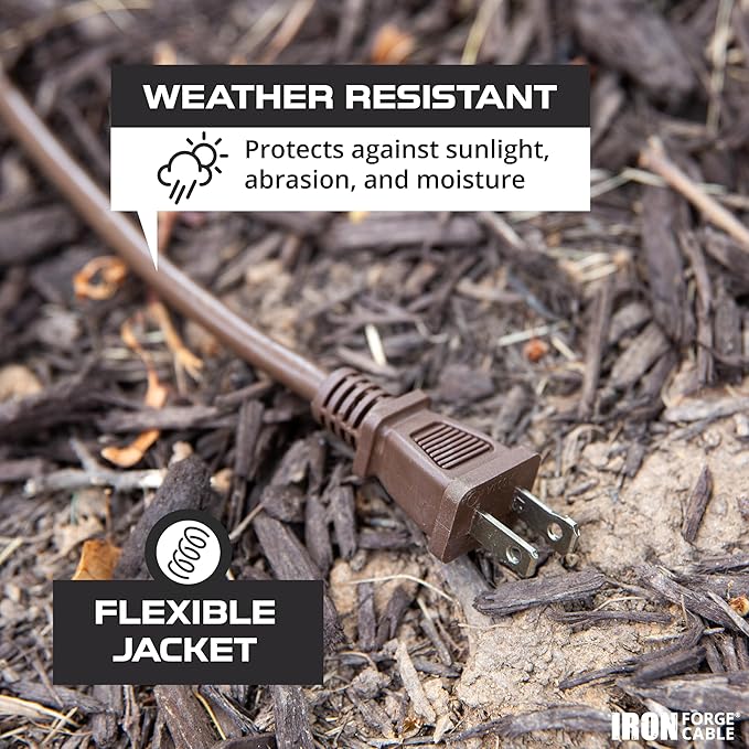 Iron Forge Cable 2 Prong Outdoor Extension Cord 10 ft, 16/2 SJTW 10 Foot Brown - Image 3