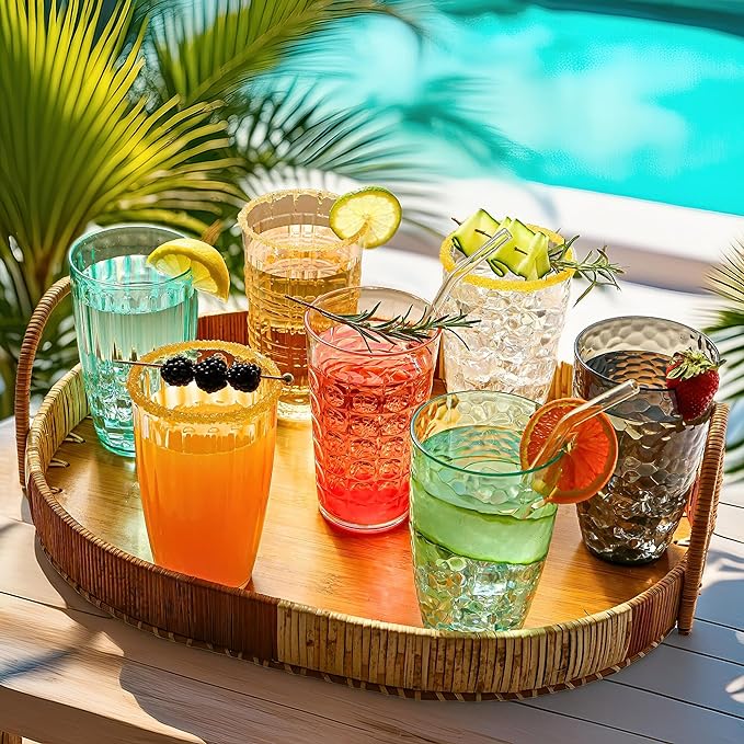 Kate Aspen Clear Plastic Drinking Glasses Set of 8, 19 oz, Hobnail Bubble - Image 8