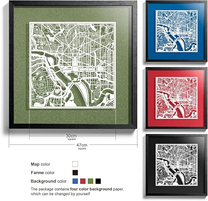 Washington D.C. Cut Map framed by O3 Design Studio, 18x18 inches, paper cutting - Image 2