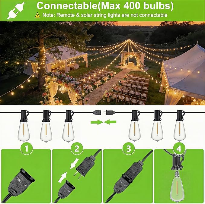 100FT Outdoor String Lights, Waterproof Patio Lights - Image 6