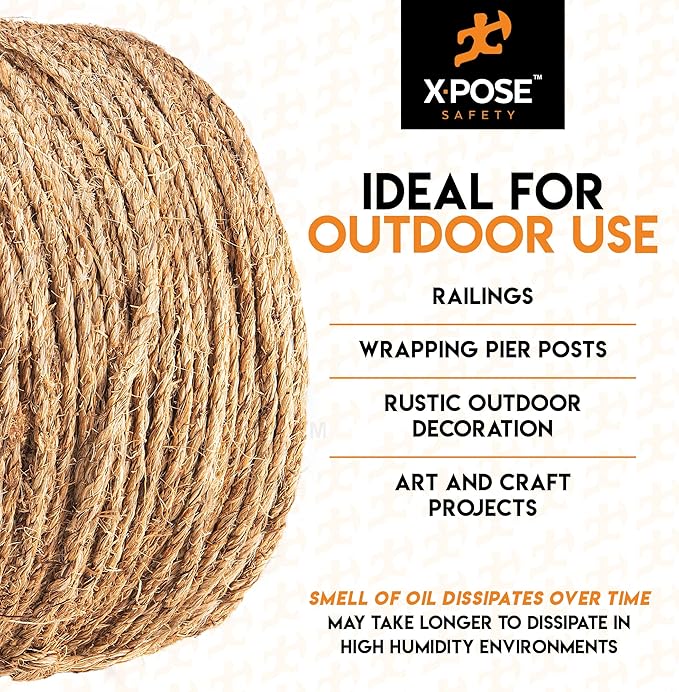 Manila Rope - 1/4 Inch 1200' - 3 Strand Cordage Twisted Braided Rope - Thick - Image 6