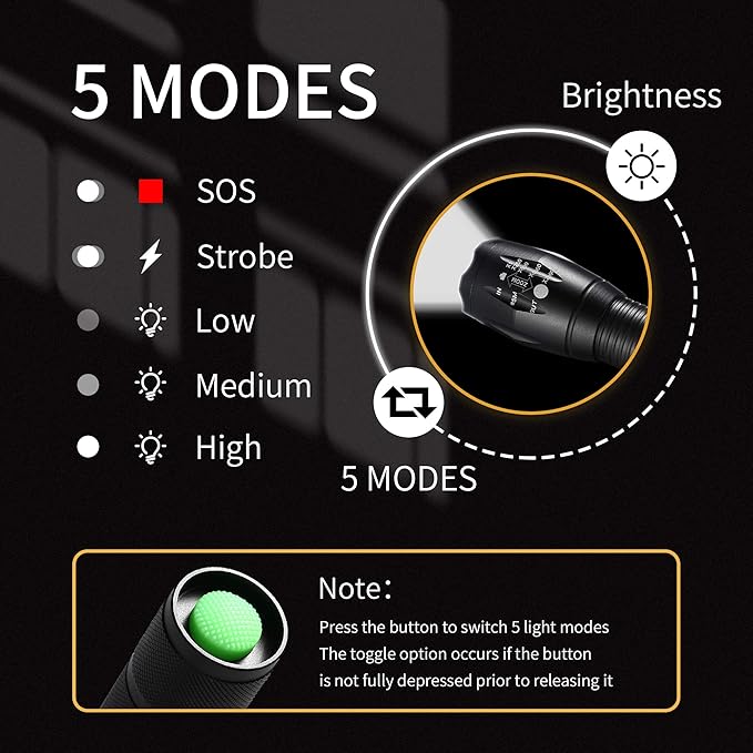 Whaply LED Flashlights, 2 Pack Tactical Flashlight High Lumens Lights - Image 3