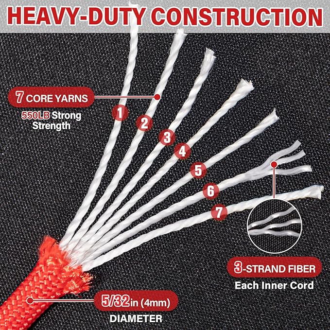 Paracord Rope 550 lb - 500ft 5/32" Parachute Cord 4MM 7-Strand para Cord - - Image 3
