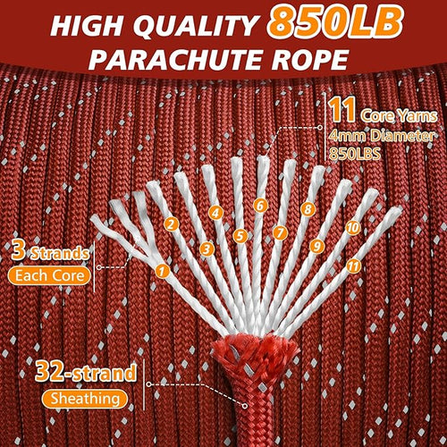850Ib Reflective Paracord Rope, 50/100/200/500/1000ft 4MM 11 Strand Cords - Image 2