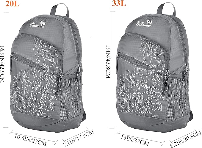Outlander Packable Handy Lightweight Travel Hiking Backpack Daypack-Grey-L - Image 6