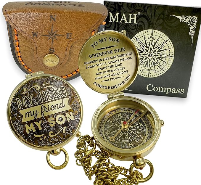 Brass Compass Gift to My Son Never Forget I Love You, Sentimental Keepsake from by MAH