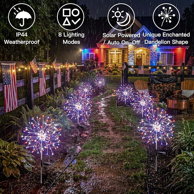 suddus 4th of July Decorations Solar Garden Lights, Upgrade 2Pack 150LED Red - Image 5