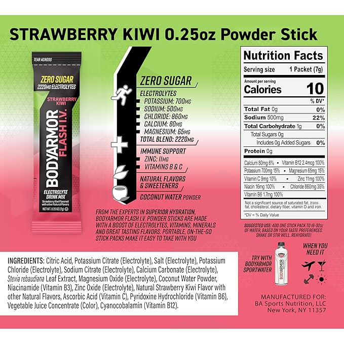 BODYARMOR Flash IV Electrolyte Packets, Strawberry Kiwi - Image 2
