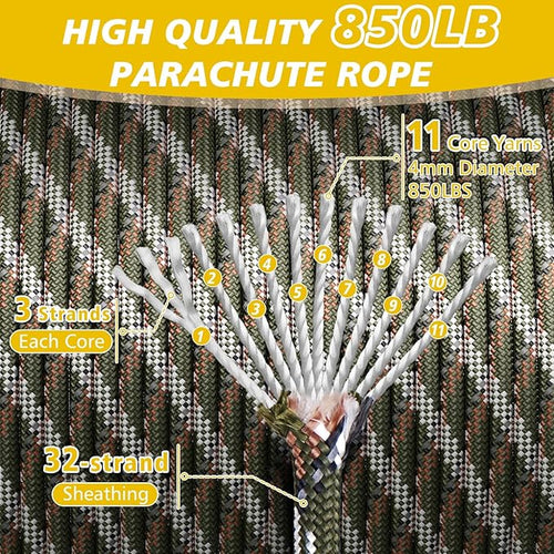 850Ib Reflective Paracord Rope, 50/100/200/500/1000ft 4MM 11 Strand Parachute - Image 2