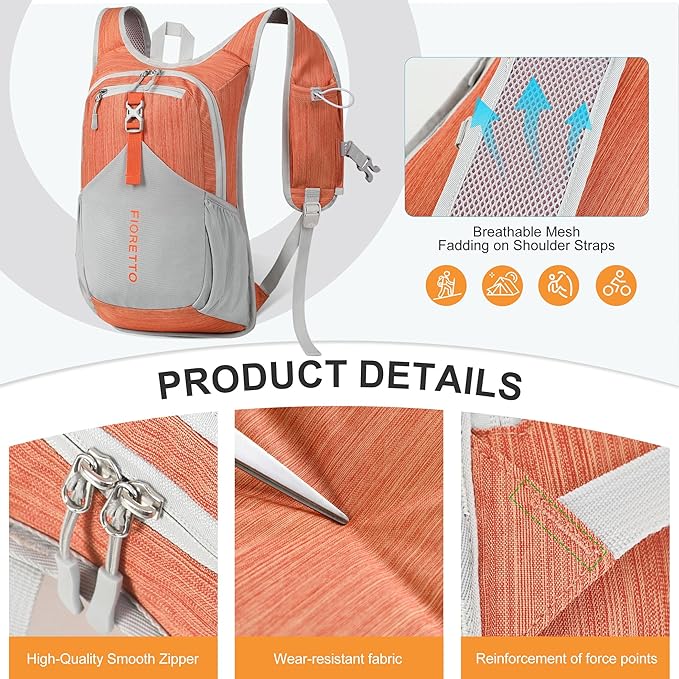 FIORETTO 15L Hiking Backpack for Women Men Mini Packable Backpack Lightweight - Image 7