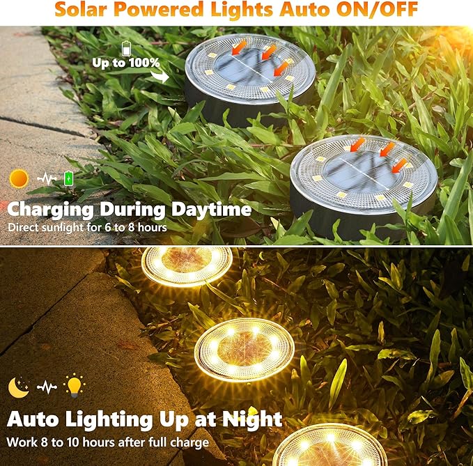 Joomer Solar Ground Lights, 16 Pack 8 LED Solar Lights Outdoor IP68 Waterproof - Image 2