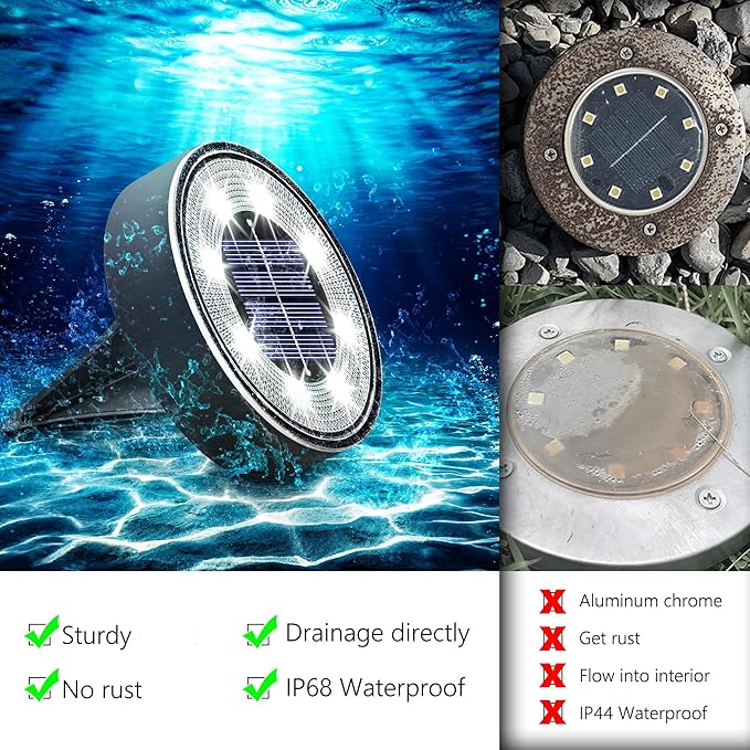Joomer Solar Ground Lights, 16 Pack 8 LED Solar Lights Outdoor IP68 Waterproof - Image 4