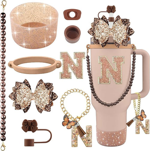 9PCS Brown for Stanley Cup Accessories Set Bling Initials Bow Charms for by Unknown