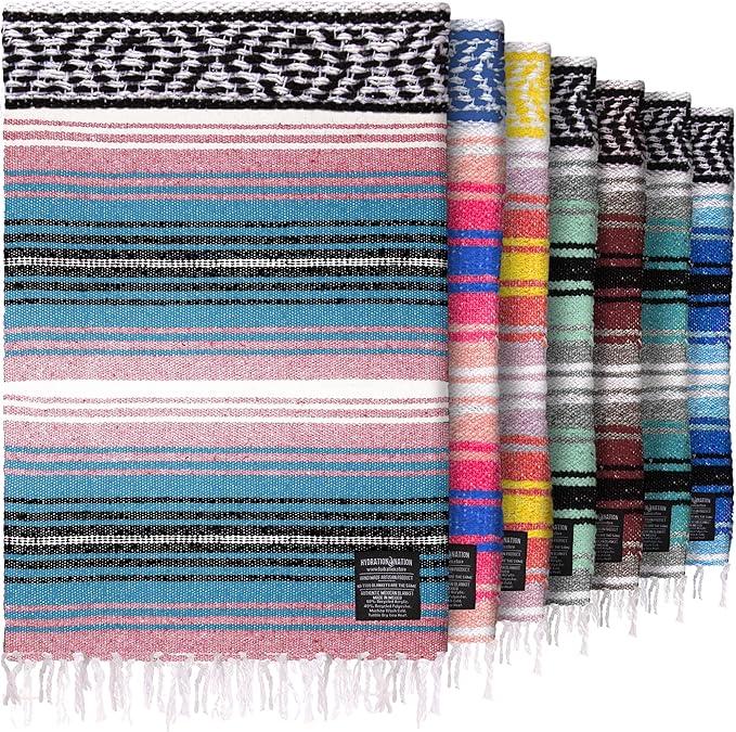 Hydration Nation Authentic Large Handwoven Mexican Striped Throw Blanket by ZulayKitchen