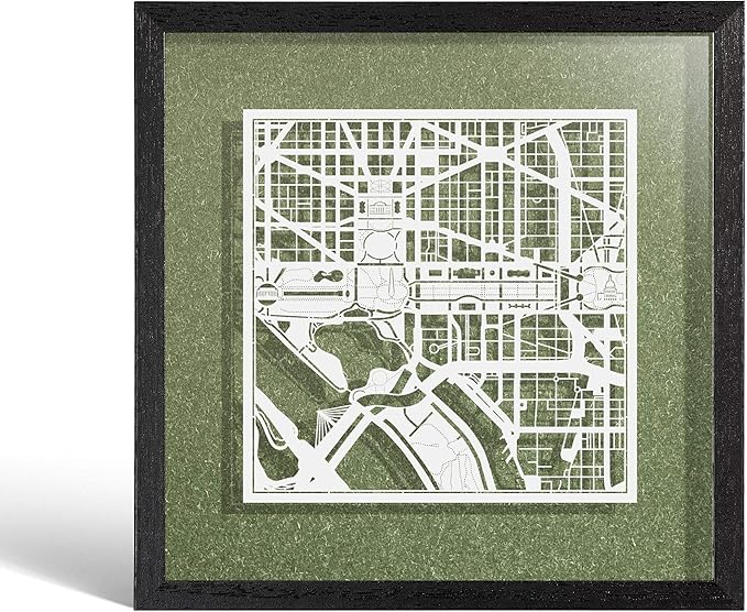 O3 Design Studio Washington D.C. Cut Map Framed, 9x9 inches, Paper Cutting Art by O3DESIGNSTUDIO
