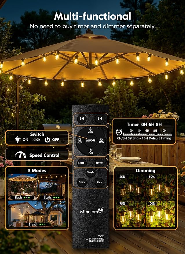 Minetom 163FT Solar String Lights Outdoor Waterproof, 52 LED S14 Shatterproof - Image 4