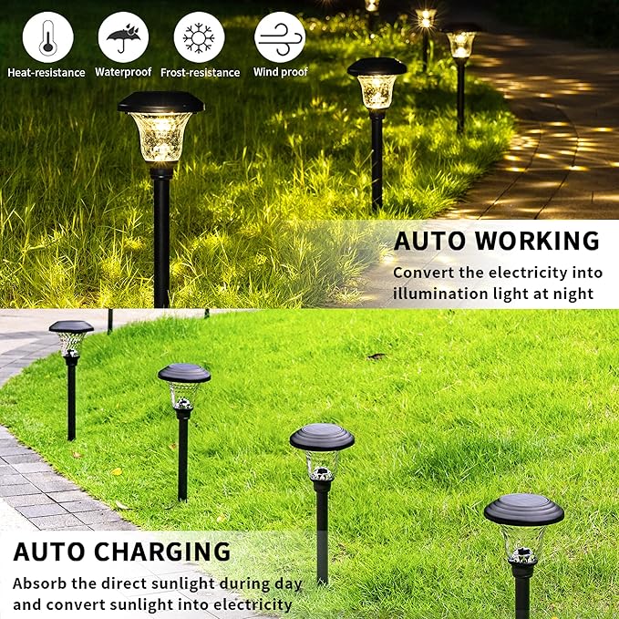 GIGALUMI 8 Pack Solar Pathway Lights, Solar Garden Lights Outdoor Warm White - Image 6
