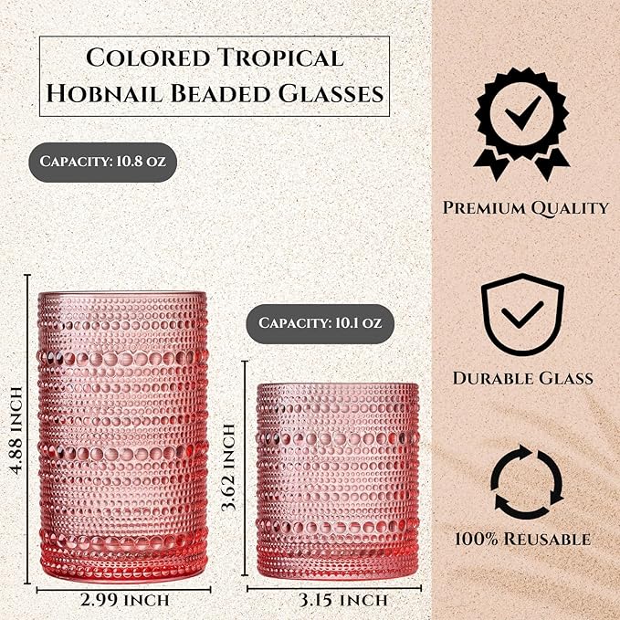 Hobnail Beaded Highball Drinking Tumbler Glasses | Set of 10 | Color, Vintage - Image 4