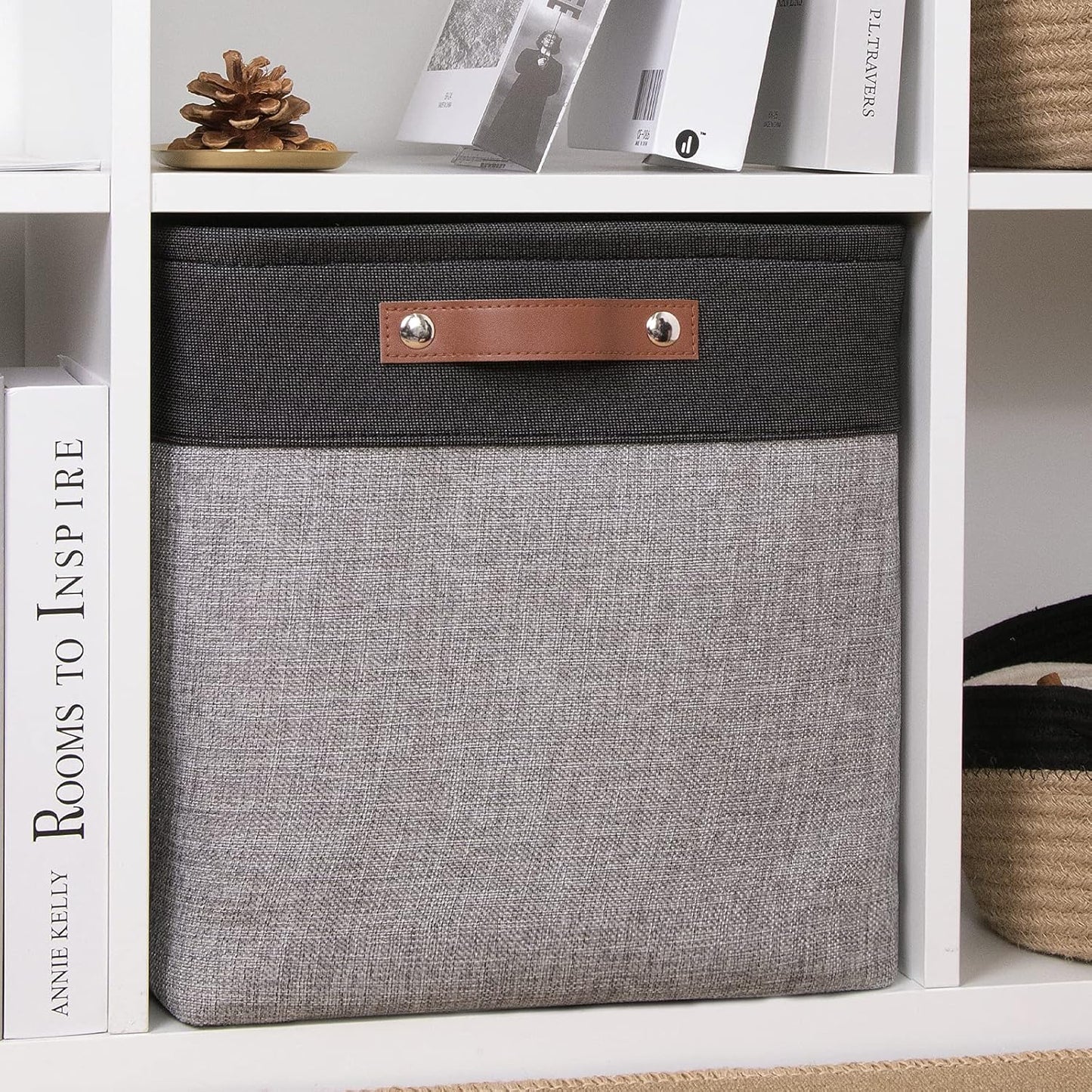 DULLEMELO Cube Basket for Storage, Collapsible Fabric Cube for Organizing, Storage Cube for Closet, Laundry, Nursery, Shelves, Decorative Basket for Gifts Empty (Black&Gray)