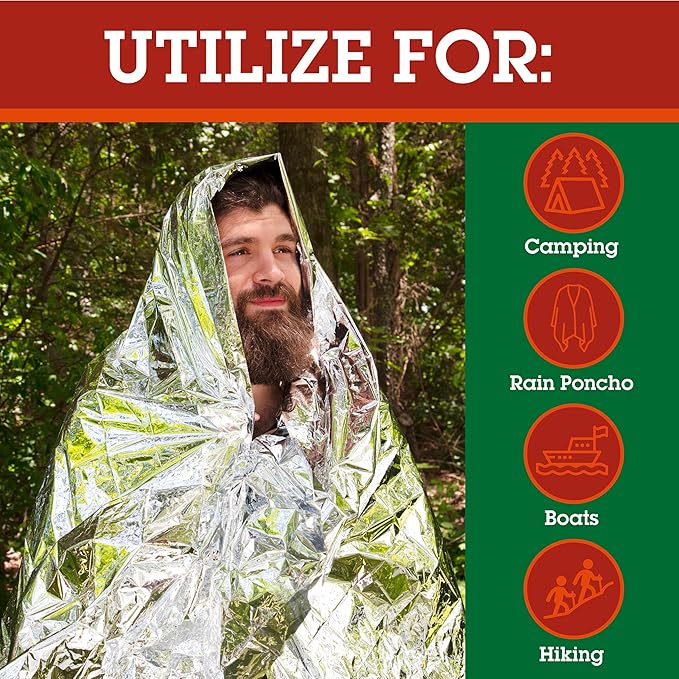 Grizzly Gear Emergency Mylar Thermal Blankets Survival Kit Camping - Image 3