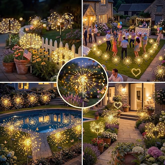 Solar Firework Lights, 10 Pack 120 LEDs 8 Lighting Modes Twinkle Solar Garden - Image 3