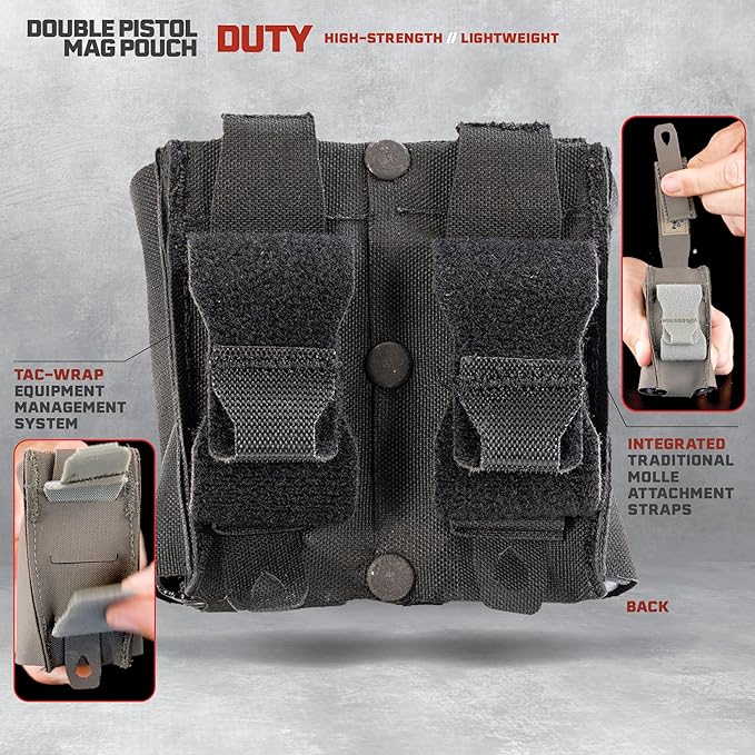 Double Pistol Magazine Pouch, High-Strength Laminate Material, MOLLE Compatible - Image 3