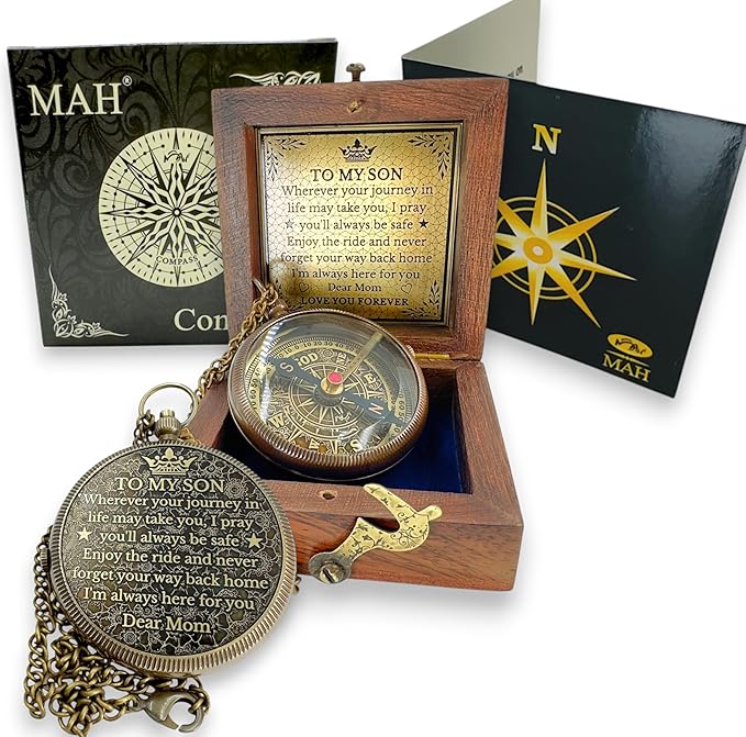 Brass Compass Gift to My Son Never Forget I Love You, Sentimental Keepsake from by MAH