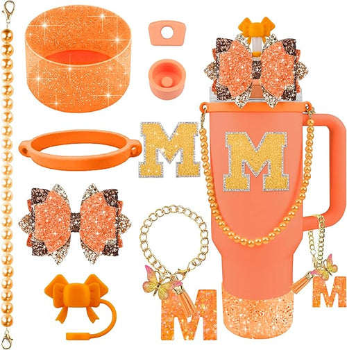 9PCS Orange for Stanley Cup Accessories Set Bling Initials Bow Charms for by Unknown
