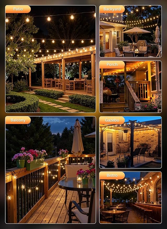 Brightown Outdoor String Lights, 100FT Shatterproof LED Patio Lights - Image 7