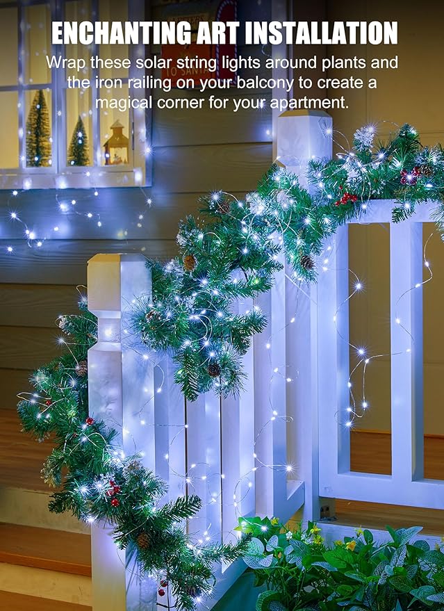 Minetom Solar String Lights for Outside, 33Ft 100 LED Outdoor Solar Fairy Lights - Image 5