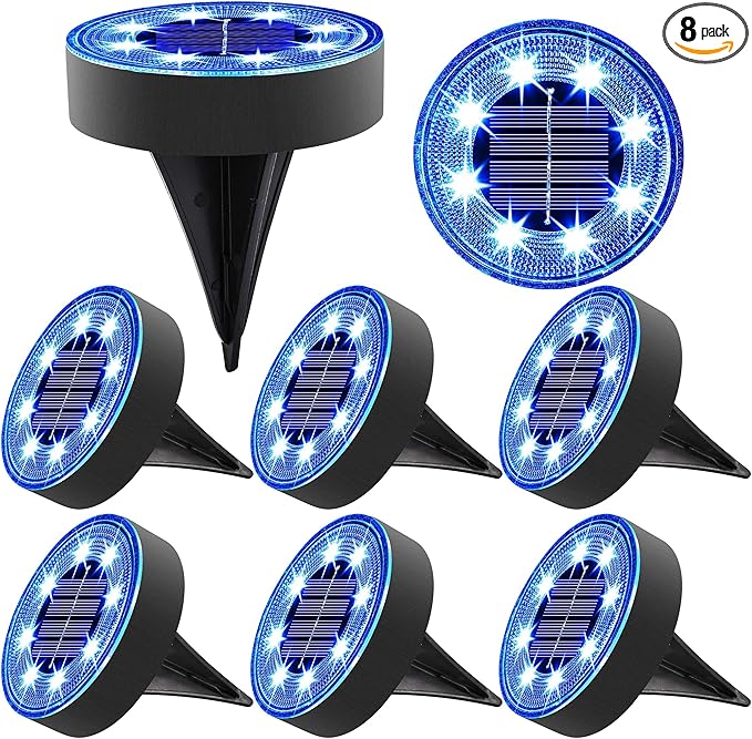 Joomer Solar Ground Lights, 8 Pack 8 LED Solar Lights Outdoor IP68 Waterproof by Joomer