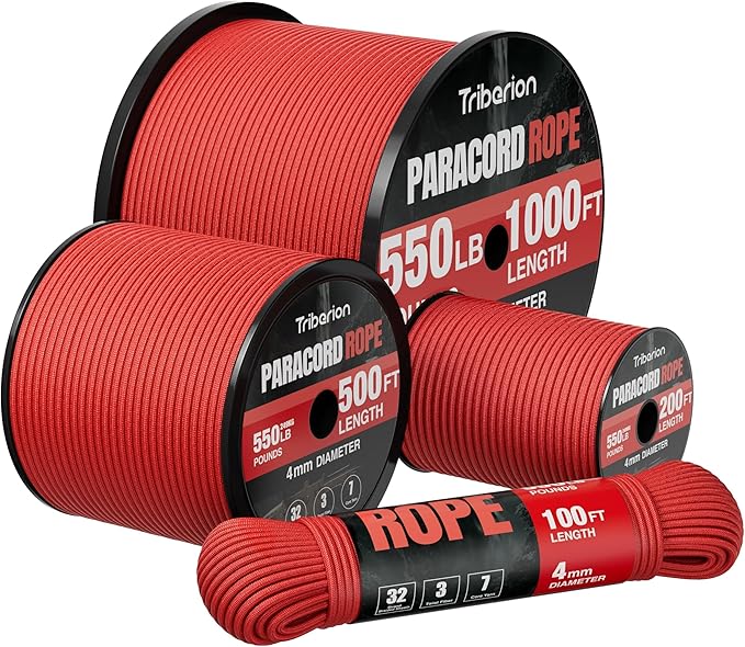 Paracord Rope 550 lb - 100ft 5/32" Parachute Cord 4MM 7-Strand para Cord - by Triberion