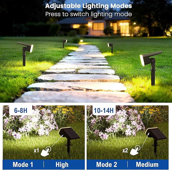 Solar Spot Lights Outdoor Waterproof IP65, 6 Pack, Cool Light, 2 Lighting Modes - Image 2