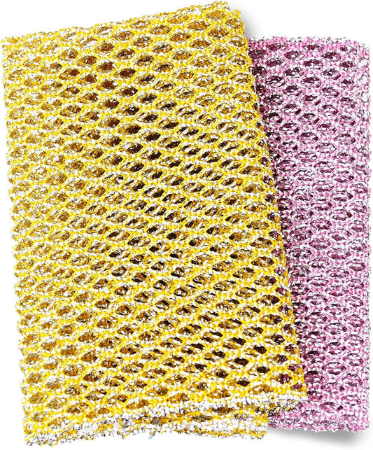 Heavy Duty Dish Scrubbers, Non-Scratch Scouring Pads - Odorless & Long Lasting Mesh Dish Cloth - Replace Sponges - Kitchen, Floor and Bathroom Usage - Made in Korea (2 Pcs)