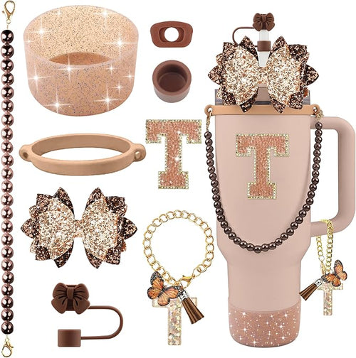 9PCS Brown for Stanley Cup Accessories Set Bling Initials Bow Charms for by Unknown