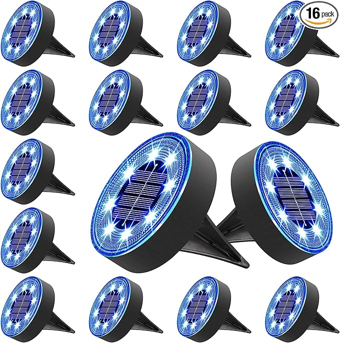 Joomer Solar Ground Lights, 16 Pack 8 LED Solar Lights Outdoor IP68 Waterproof by Joomer