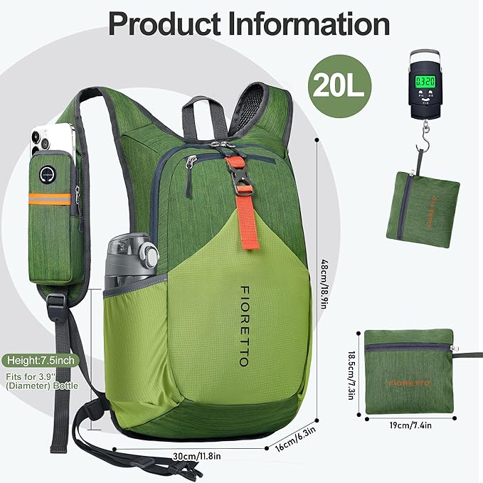 FIORETTO 20L Hiking Backpack for Women Men Mini Packable Backpack Lightweight - Image 5