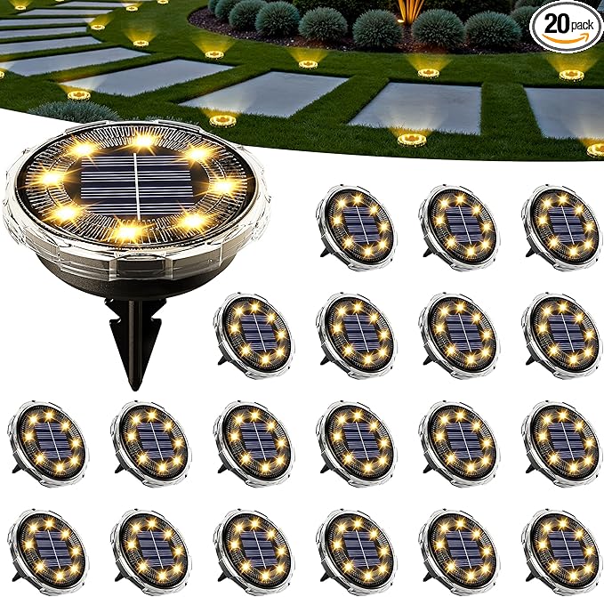 SOLPEX Solar Ground Lights 20 Pack, Solar Pathway Lights Outdoor Waterproof by Solpex