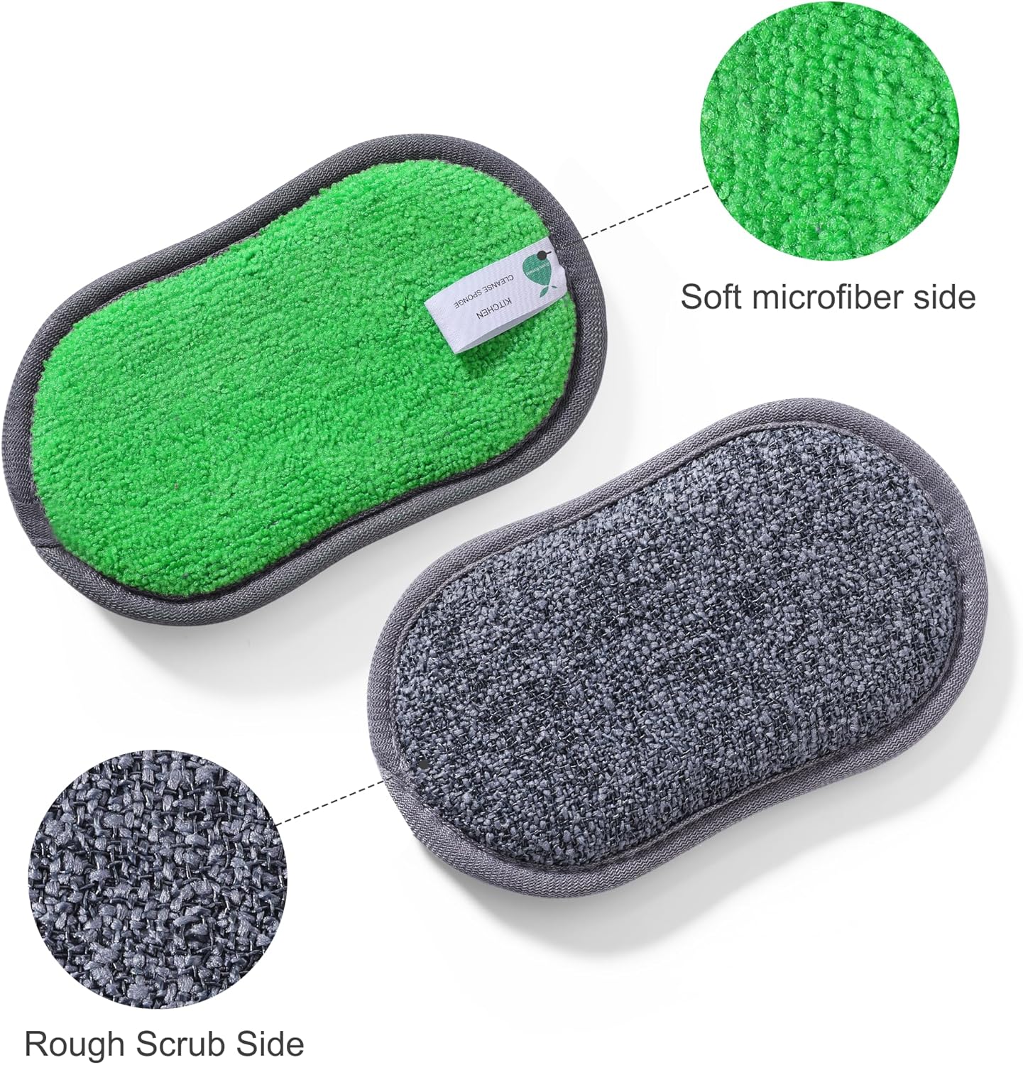 Multipurpose Sponges Kitchen,6 Pack Reusable Non-Scratch Scrub Sponge,Rough Scrubbers Side for Pots and Pans,Soft Microfiber Scrub Side for Washing Dishes