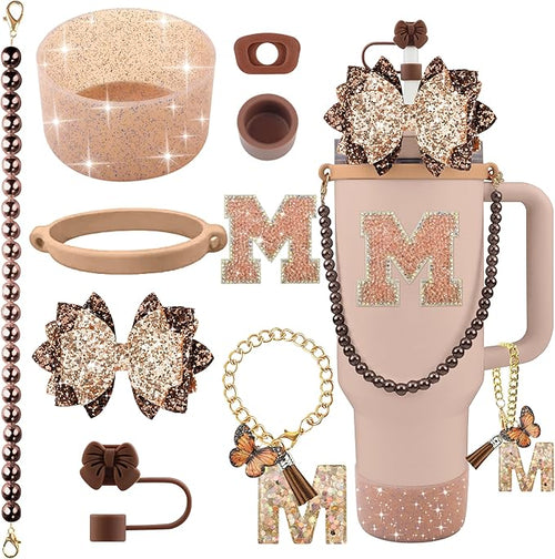 9PCS Brown for Stanley Cup Accessories Set Bling Initials Bow Charms for by Unknown