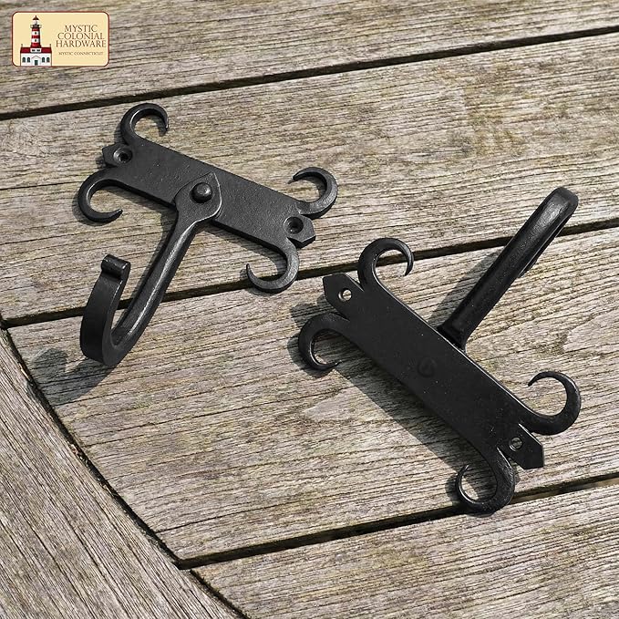 Mystic Colonial Rustic Cast Iron Wall Hooks, Heavy Duty Retro Utility Hooks - Image 7