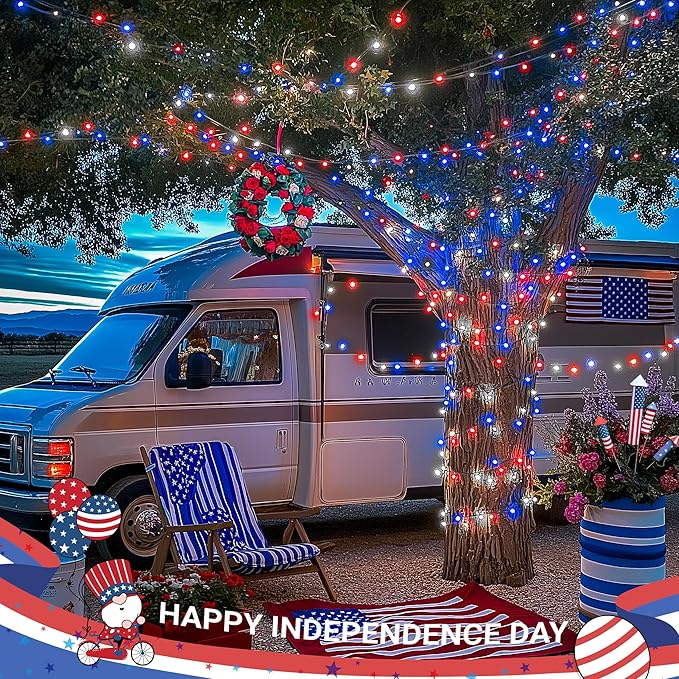 JMEXSUSS Red White and Blue Lights Clear Wire, 66 Ft 200 LED 4th of July - Image 6