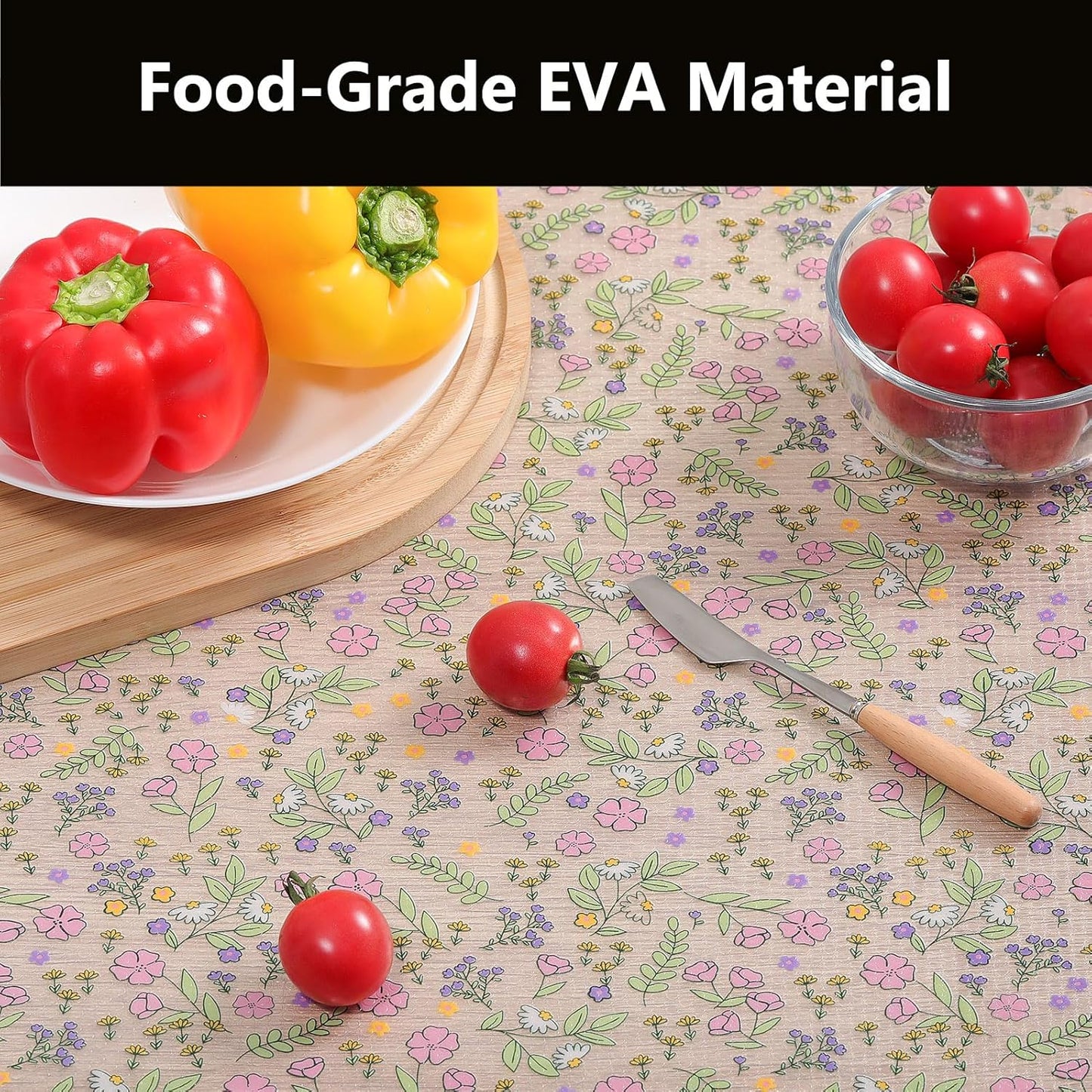 INNOLITES Non-Slip Shelf Liner – Cabinet & Drawer Liner Non-Adhesive – Waterproof Oil-Proof – Durable EVA with Floral for Kitchen Cabinets Refrigerator – BPA-Free, Easy to Cut 11.8" x 236"