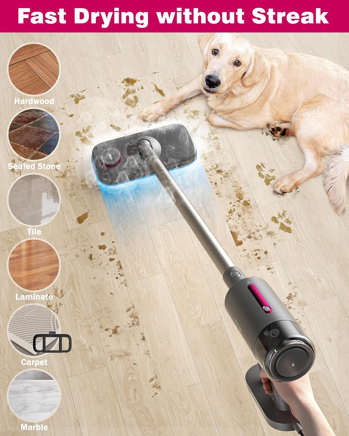 Steam Mop for Floor Cleaning, 7in1 Handheld Steamer Cleaner Detachable for Hardwood Laminate,Vinyl,Carpet,Tile,Grout,All Floors, Multi Purpose for Home,1500W 230℉ 23ft Cord,Front Sprayer,Store Station